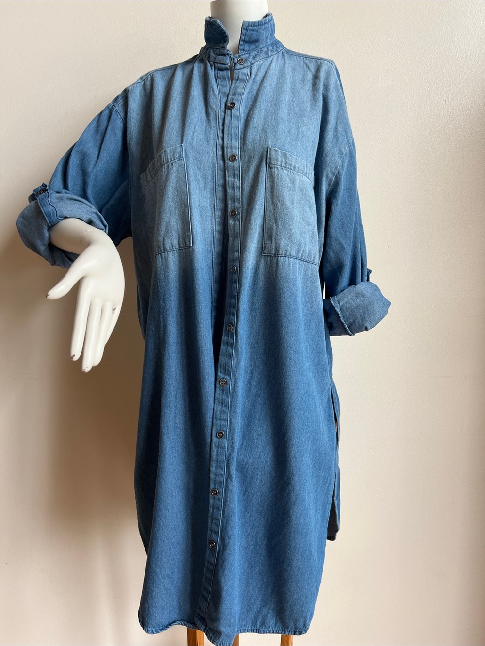 Life Washed ombre Blue Denim Button-Front Shirt Dress
